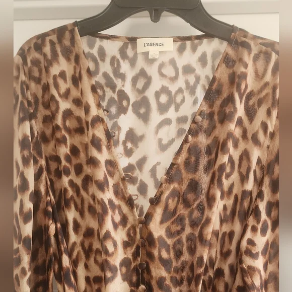 L'AGENCE Callum Leopard Print Sheer Silk Maxi Dress NWOT - Picture 7 of 11